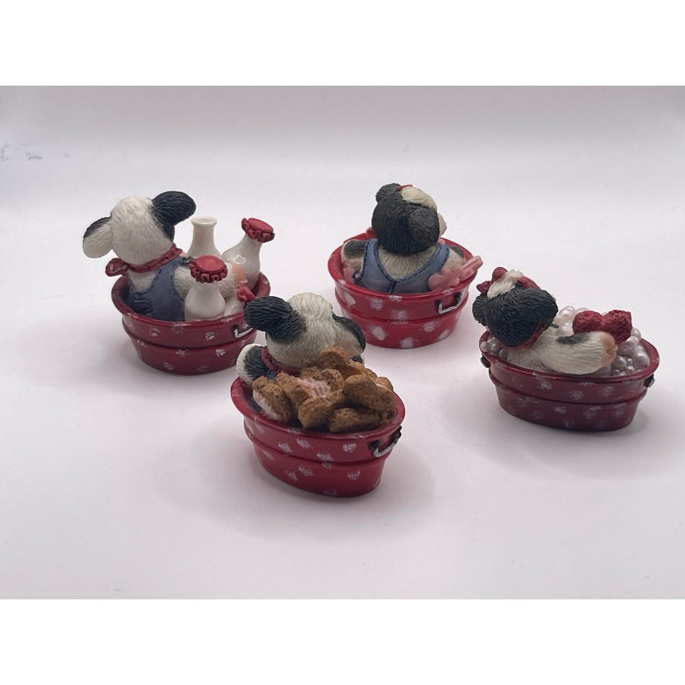 Vintage 1994 Enesco Mary Rhyner Cow Figurines Set of 4 Red Tub Love Theme 104736 - Picture 3 of 8